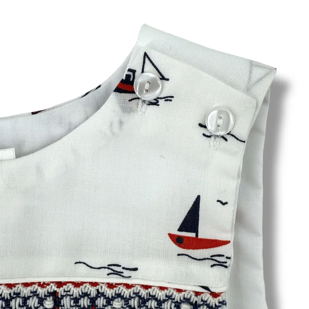 Edgehill Collection Smocked Jon Jon Romper Baby Boy Size 3 Mo Nautical Sail Boat